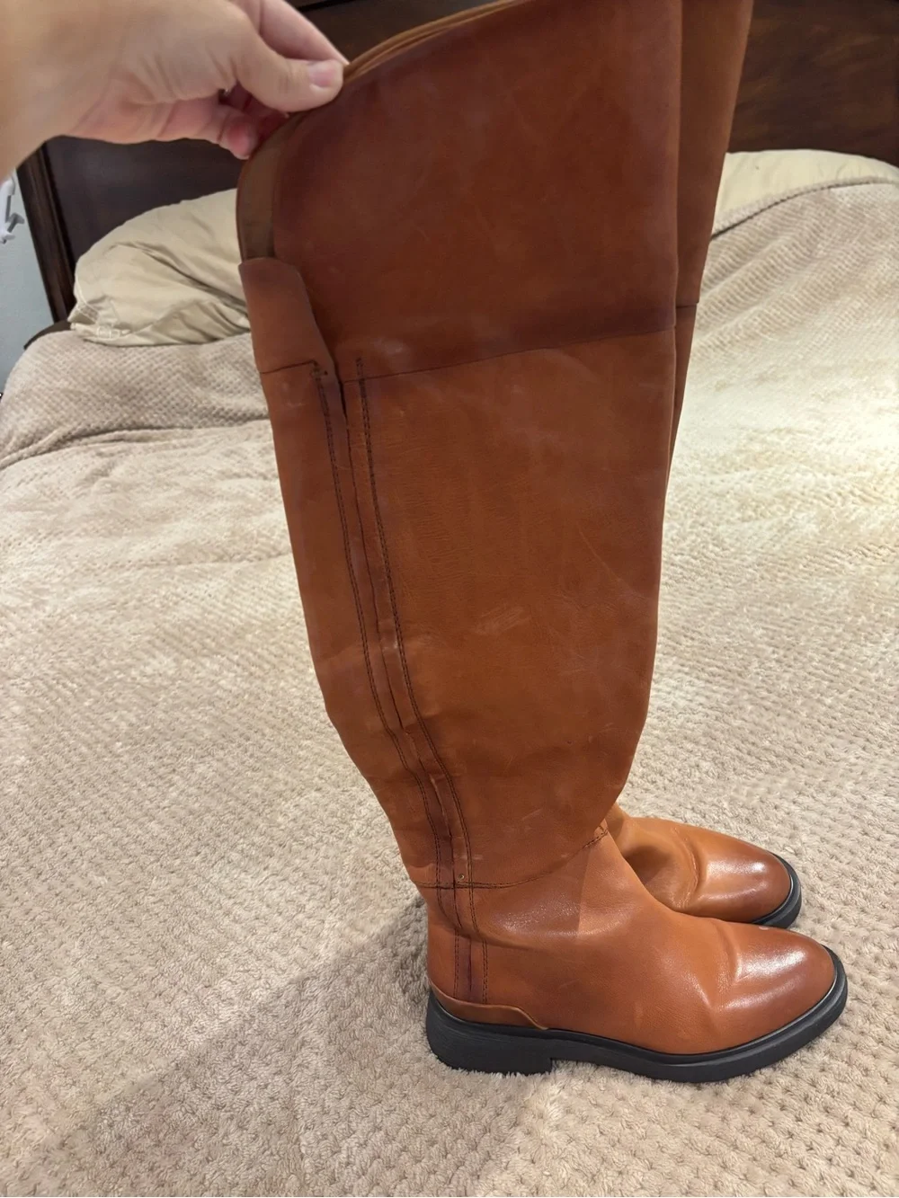 Over-the-Knee Riding Boots in Cognac Brown